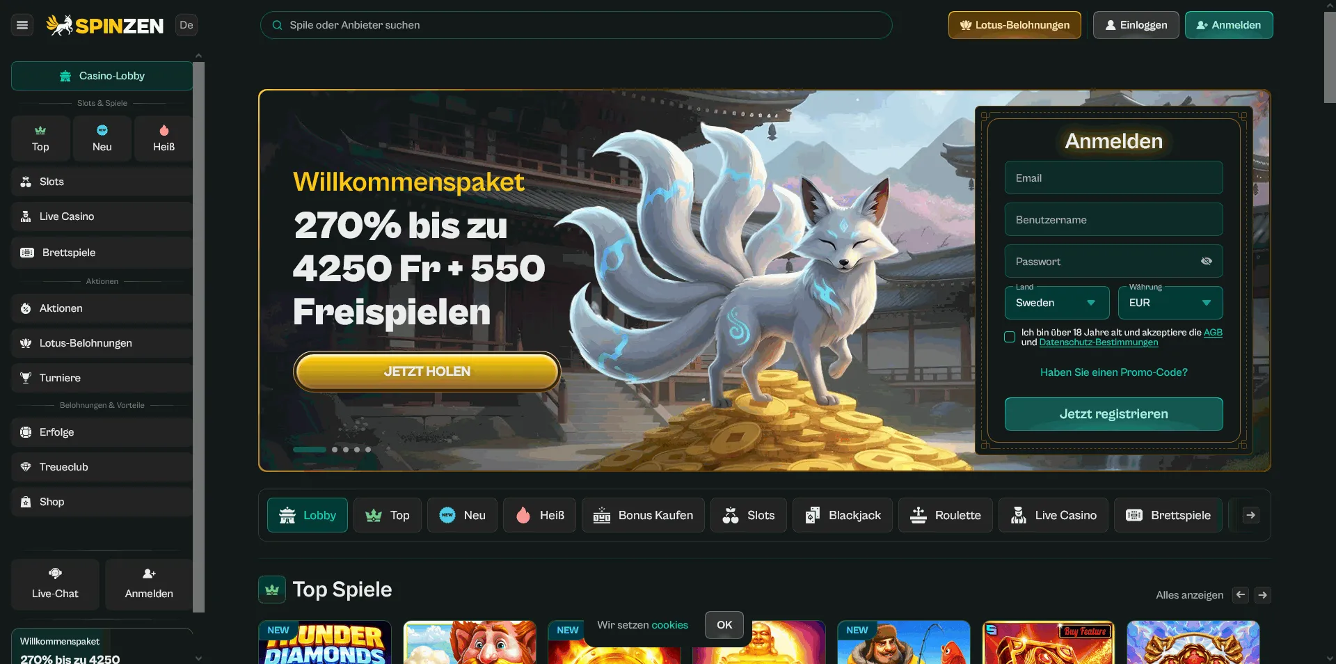 Spinzen Online Casino Startseite